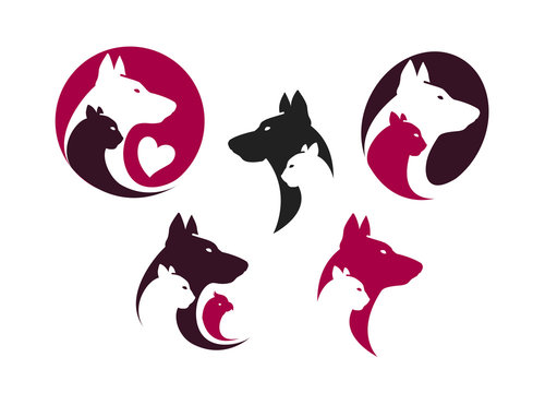 Pet shop label set. Animals, dog, cat, parrot icon or logo. Vector illustration