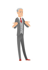 Confused caucasian businessman shrugging shoulders