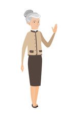 Senior caucasian business woman waving hand.