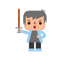 Avatar of a video game warrior with sword vector illustration design