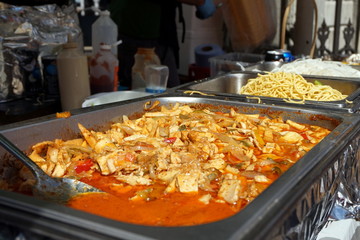 Paella for sale at a street food market