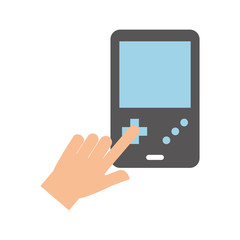 hands user with Portable video game console vector illustration design
