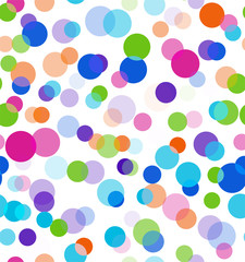 Positive lights. Seamless bokeh vector background. Colorful transparent circle pattern on black backdrop.