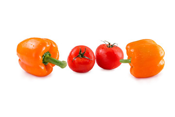 tomatoes and peppers on isolated background
