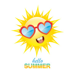vector hello summer label with smiling shiny sun