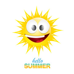 vector hello summer label with smiling shiny sun