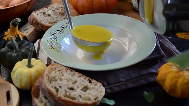 Halloween pumpkin soup, stock footage cooking