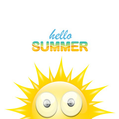 vector hello summer label with smiling shiny sun