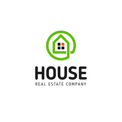 Home linear vector logo. Smart house line art green and black logotype. Outline real estate icon.