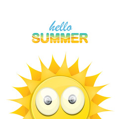 vector hello summer label with smiling shiny sun