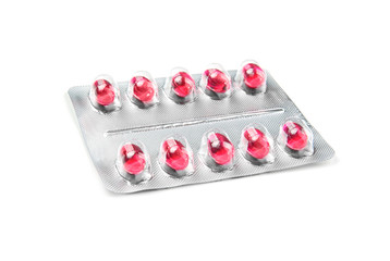 Health care concept. Blister pack with pills on light background