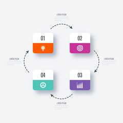 Business infographics template 4 steps with square