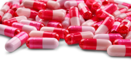 Health care concept. Colorful pills on white background