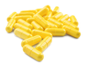 Health care concept. Colorful pills on white background