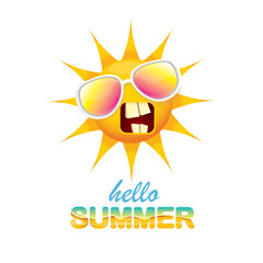 vector hello summer label with smiling shiny sun