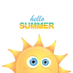 vector hello summer label with smiling shiny sun