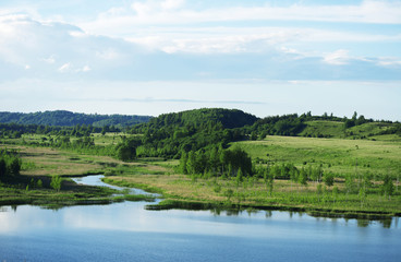 Fototapeta na wymiar Pond and forest in Izborsk, Russia.