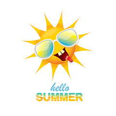 vector hello summer label with smiling shiny sun