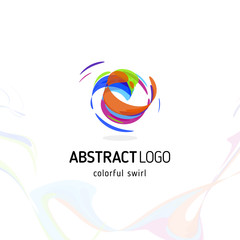 Colorful twisting swirl abstract logo. Curled dynamic circle shape, movement vector logotype. Brush stroke vector illustration.