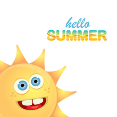 vector hello summer label with smiling shiny sun