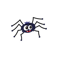 Cute and funny black spider, traditional Halloween symbol, cartoon vector illustration isolated on white background. Cartoon style Halloween spider with wide spread wings, cute little creature