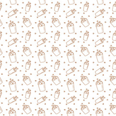 Seamless pattern with cups with popcorn and kernels flying into the bucket.