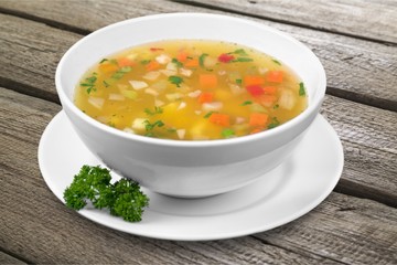 Soup on the plate.