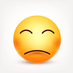 Smiley,emoticon. Yellow face with emotions. Facial expression. 3d realistic emoji. Sad,happy,angry faces.Funny cartoon character.Mood. Web icon. Vector illustration.