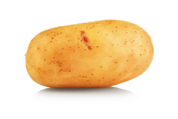 Raw unpeeled potato on white background