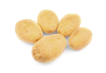 Raw unpeeled potatoes on white background