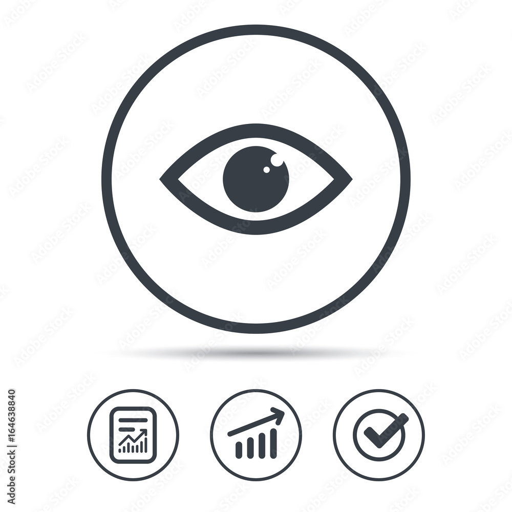 Poster eye icon. eyeball vision symbol. report document, graph chart and check signs. circle web buttons. v