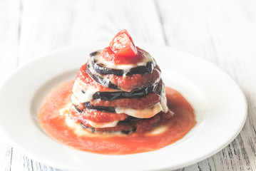 Portion of parmigiana di melanzane