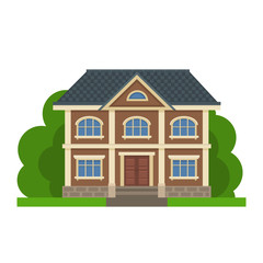 Colorful Flat Residential House. Private residential architecture. Family home. Traditional and modern house. Flat style vector illustration