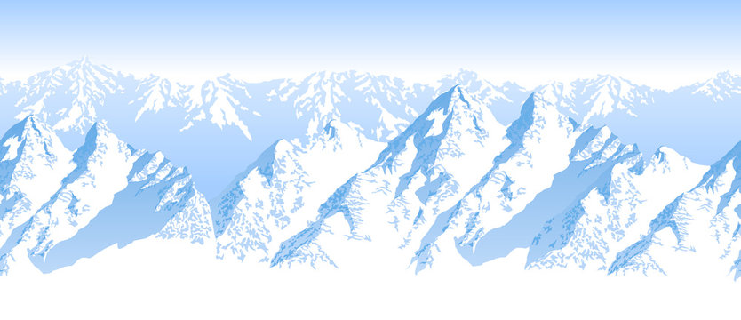 seamless vector blue beautiful mountains panorama pattern