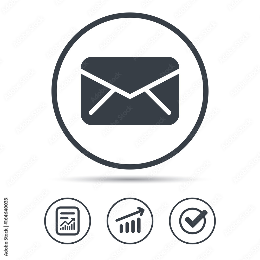Poster envelope icon. send email message sign. internet mailing symbol. report document, graph chart and ch