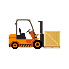 Vector forklift truck with wooden box
