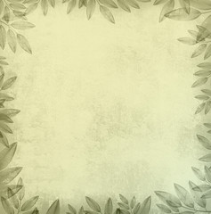 Shabby vintage background with leaves at the edges, sand and marsh