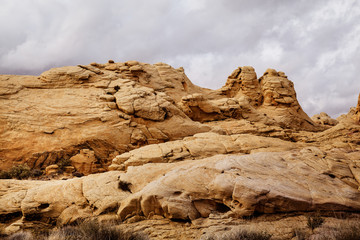 Scenic landscape  of rock formation and cloudy sky, USA