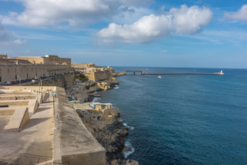 Valletta bastions with Fort St. Elmo and Breakwater Bridge, Malta