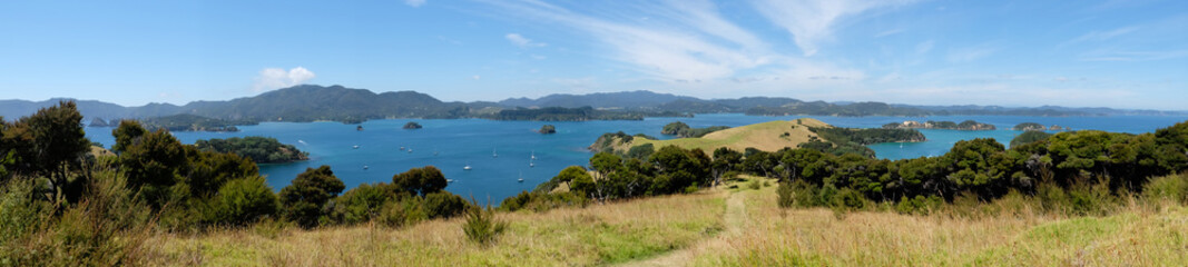Fototapeta na wymiar Panoramic view over Bay of Islands, New Zealand, NZ from Urupukapuka Island