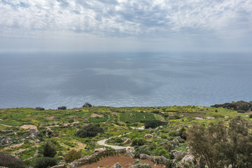Fototapeta na wymiar Mediterranean Sea horizon from Dingli Cliffs, Valletta, Malta