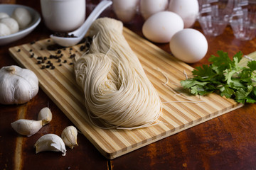 Fototapeta na wymiar Chinese vermicelli with additional ingredients for cooking