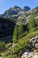 Fototapeta na wymiar Landscape with Trail to climbing Malyovitsa peak, Rila Mountain, Bulgaria