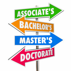 Associates Bachelors Masters Doctorate Degrees Signs 3d Illustration - obrazy, fototapety, plakaty