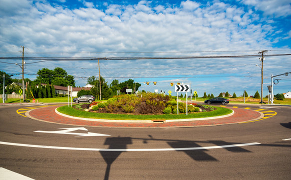 Newly installed suburban roundabout