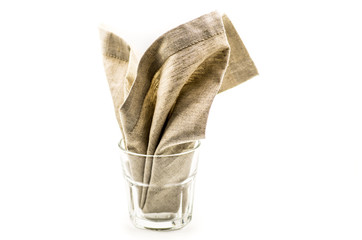 linen serving napkin for dining table with on white in a glass