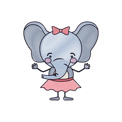 color crayon silhouette caricature of cute expression female elephant in skirt with bow lace vector illustration