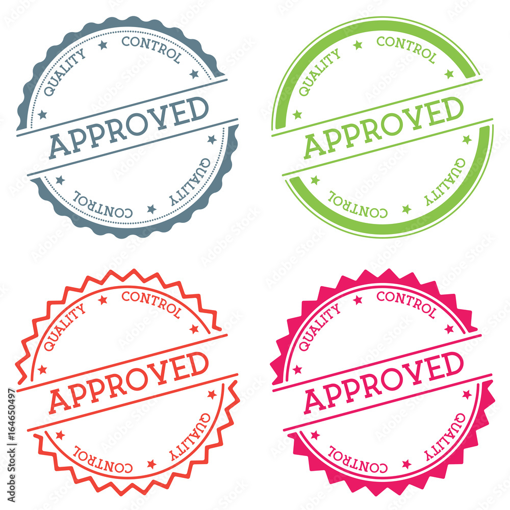 Poster approved quality control badge isolated on white background. flat style round label with text. circu