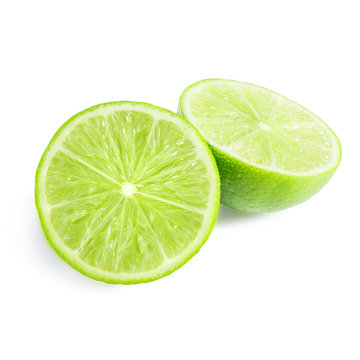 Half of lime citrus fruit isolated on white background.