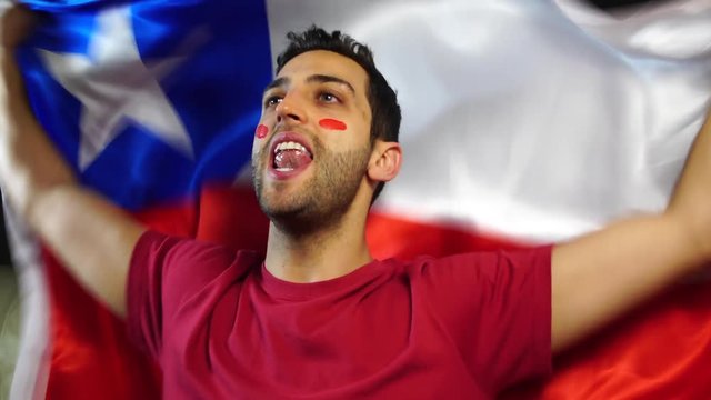 Chilean Guy Celebrating with Chile Flag